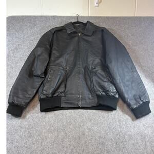 VTG Guide Gear Leather Bomber Jacket Mens L Black Zip Up Biker Grunge Retro 90s